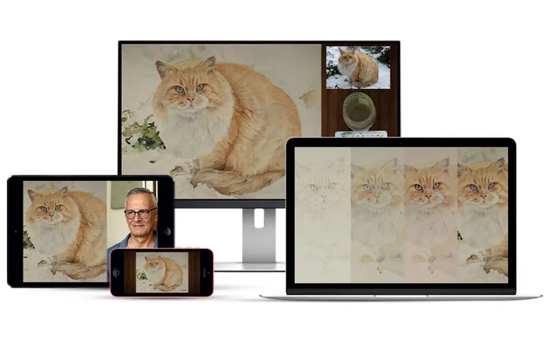 Gatto & Neve &mdash; acquerello naturalistico di Enrico De Cenzo