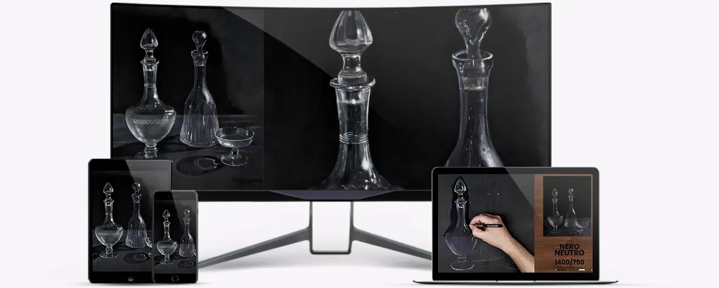 Il corso &laquo;Il vetro con le matite pastello&raquo; accessibile da desktop, tablet e smartphone