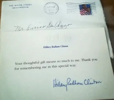 Lettera di elogio di Hillary Rodham Clinton con carta intestata